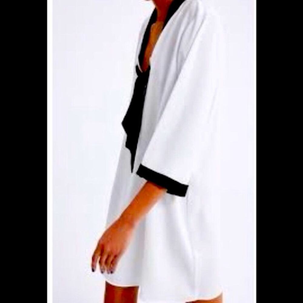 NWT Zara White Tunic Dress with Black Scarf Tie - Picture 3 of 5
